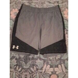 Under Armour HeatGear Boys Athletic Mesh Shorts Gray Black YLG Loose Fit